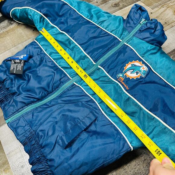 Miami Dolphins Jacket Youth Large 14-16 Teal Navy NFL Pro Player Reversible - Picture 4 of 16